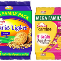 Sunfeast Farmlite 5 Grain Digestive Biscuit, High Fibre Biscuit, Goodness of 5 Grains, 800 g Pack & Sunfeast Marie Light Active Bag, 1 kg