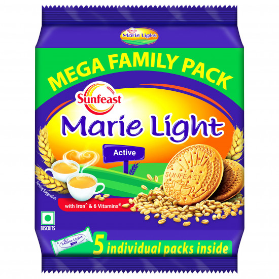 Sunfeast Farmlite 5 Grain Digestive Biscuit, High Fibre Biscuit, Goodness of 5 Grains, 800 g Pack & Sunfeast Marie Light Active Bag, 1 kg