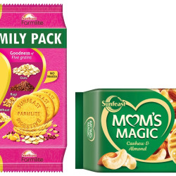 Sunfeast Farmlite 5 Grain Digestive Biscuit, High Fibre Biscuit, Goodness of 5 Grains, 800 g Pack & Mom's Magic Rich Cashew Almond Cookies, Roasted Cashew Almond, Rich Butter Biscuits, 584g