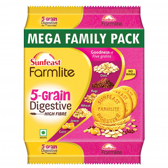 Sunfeast Farmlite 5 Grain Digestive Biscuit, High Fibre Biscuit, Goodness of 5 Grains, 800 g Pack & Mom's Magic Rich Cashew Almond Cookies, Roasted Cashew Almond, Rich Butter Biscuits, 584g