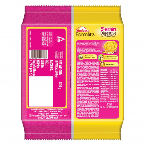 Sunfeast Farmlite 5 Grain Digestive Biscuit, High Fibre Biscuit, Goodness of 5 Grains, 800 g Pack & Mom's Magic Rich Cashew Almond Cookies, Roasted Cashew Almond, Rich Butter Biscuits, 584g