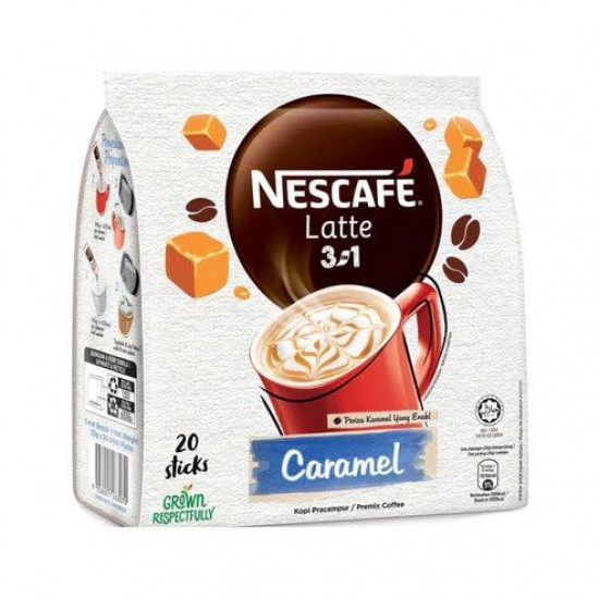 Nes'cafe Latte 3 in 1 | Latte Caramel | Premix Coffee | 20 Sticks - 500g