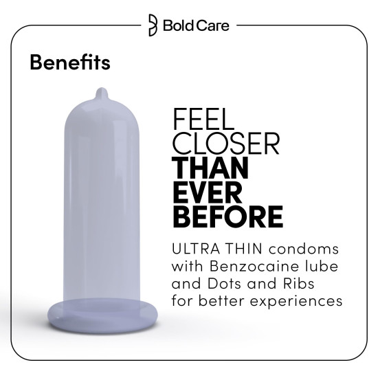 Bold Care Mutual Pleasure Dotted (576 Dots), Ribbed & D-LAY Condoms (Pack of 10) | Ultra thin with benzocaine & menthol lubrication | 60 Microns | Comes with Disposable pouch | Gold Standard Latex Bold Care Mutual Pleasure Dotted (576 Dots), Ribbed & D-LAY Condoms (Pack of 10) | Ultra thin with benzocaine & menthol lubrication | 60 Microns | Comes with Disposable pouch | Gold Standard Latex