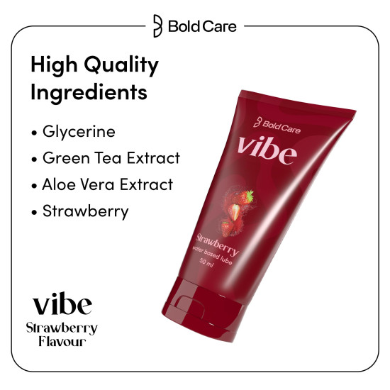 Bold Care Vibe Strawberry - Personal Lubricant for Men and Women - Premium Strawberry Flavour - Water Based Lube - Skin Friendly, Silicone and Paraben Free - No Side Effects - 50 ml