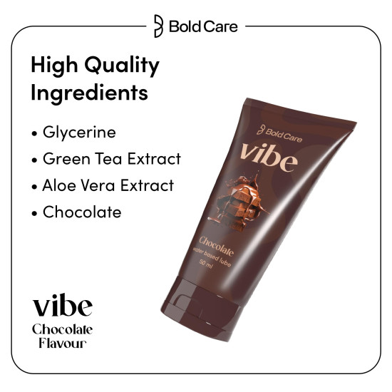 Bold Care Vibe Chocolate Water Based Lube [50 ml] with Aloe vera and green tea | Lubricant Gel wih Glyverine | Non sticky, Skin Friendly, Silicone and Paraben Free | No Side Effects