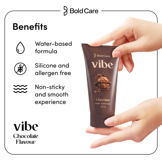 Bold Care Vibe Chocolate Water Based Lube [50 ml] with Aloe vera and green tea | Lubricant Gel wih Glyverine | Non sticky, Skin Friendly, Silicone and Paraben Free | No Side Effects