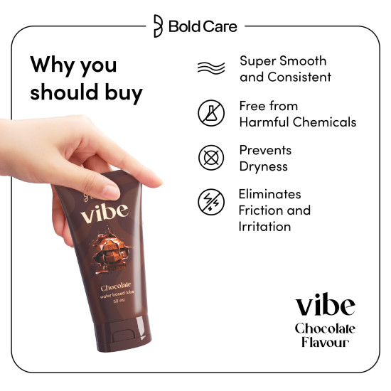 Bold Care Vibe Chocolate Water Based Lube [50 ml] with Aloe vera and green tea | Lubricant Gel wih Glyverine | Non sticky, Skin Friendly, Silicone and Paraben Free | No Side Effects