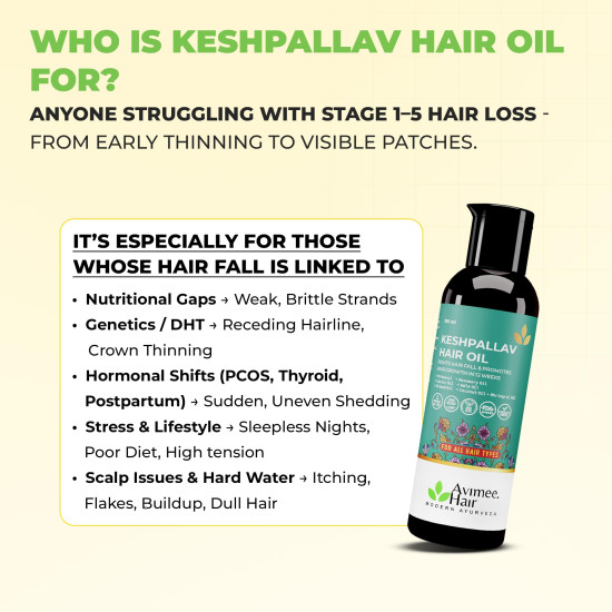 Avimee Herbal Keshpallav Hair Oil for Hair Growth | For Both Men & Women | Helps to reduce Hair Fall | With Rosemary, Castor, Amla, Coconut and Bhringraj Oil | Mineral Oil Free (Pack of 2)