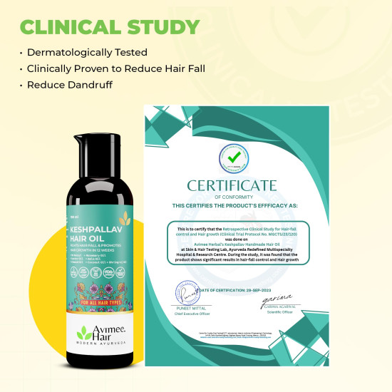 Avimee Herbal Keshpallav Hair Oil for Hair Growth | For Both Men & Women | Helps to reduce Hair Fall | With Rosemary, Castor, Amla, Coconut and Bhringraj Oil | Mineral Oil Free (Pack of 2)