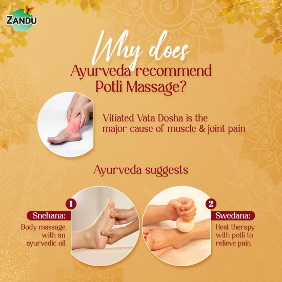 Zandu Ayurvedic Pain Relief Potli | 100% Ayurvedic Manual Massager Potli | 17 Herbs to Soothe Pain, Knee, Back, Legs | Reduces Joint & Muscular Pain | Improves Blood Circulation for Men & Women | 180g