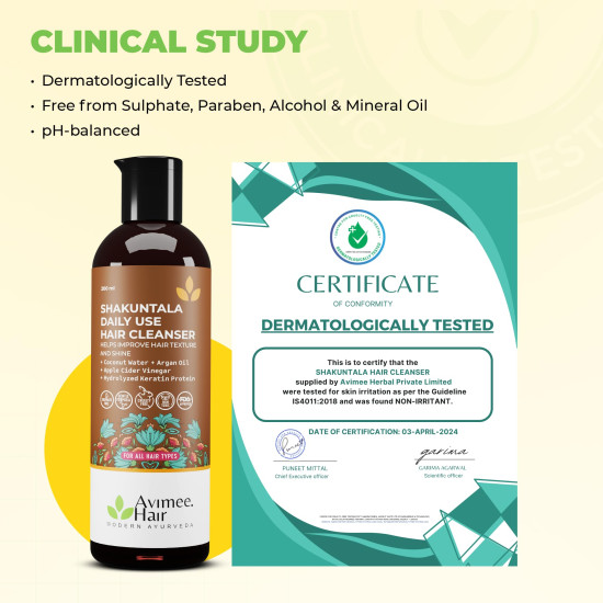 Avimee Herbal Shakuntala Daily Use Hair Cleanser | For Silky Hair | With Aloe, Apple Cider, Rice & Keratin Protein | Sulphate & Paraben Free Shampoo For Men & Women | 50 ml