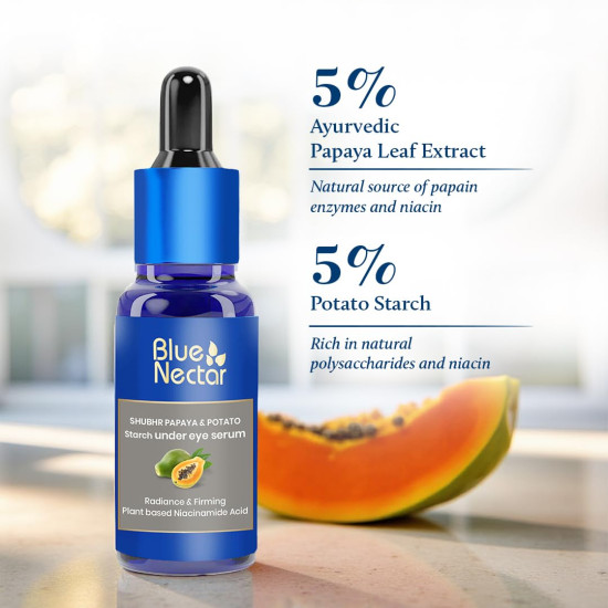 Blue Nectar Under Eye Serum with Plant Based Niacinamide from Potato Starch Papaya Dark Circles Serum with Advance Skin Firming Brightening Form (17 Herbs, 30ml) Blue Nectar Under Eye Serum with Plant Based Niacinamide from Potato Starch Papaya Dark Circles Serum with Advance Skin Firming Brightening Form (17 Herbs, 30ml)