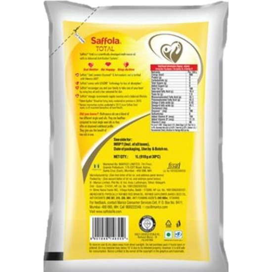 Saffola Total Refined Oil|Blend of Rice Bran Oil & Safflower oil|Cooking oil|Cholesterol Lowering Oil|Edible Oil 1L Unique