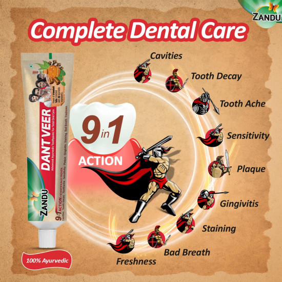 Zandu Dantveer, 500g, Fights 9 Dental Problems, with Irimedadi oil, Advanced Ayurvedic Toothpaste, Scientifically proven formula