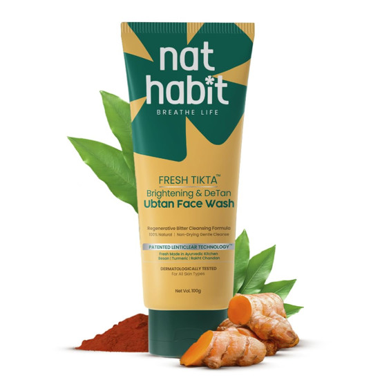 Nat Habit Ubtan Face Wash, Fresh Daily Tikta For Men & Women, Skin Brightening With Activated Wild Turmeric, Suitable For All Skin Types, Chemical & Sulphate Free, 100g