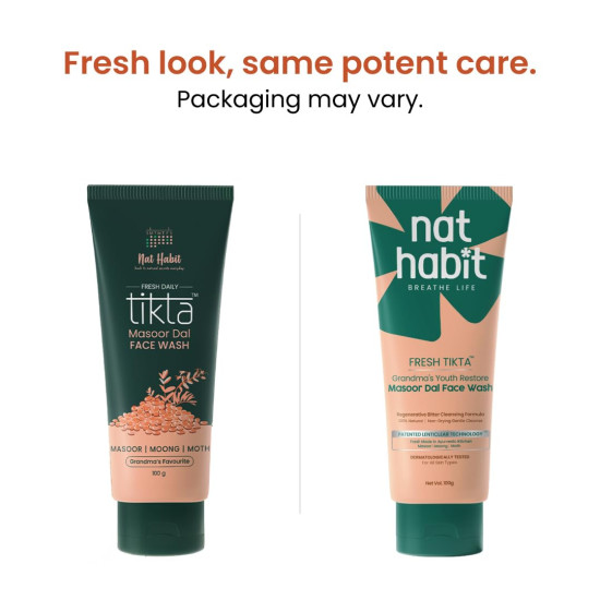 Nat Habit Masoor Dal Face Wash, Fresh Daily Tikta For Men & Women, Skin Brightening, With Masoor & Moth Dal, Suitable For All Skin Types, Chemical & Sulphate Free - 100g