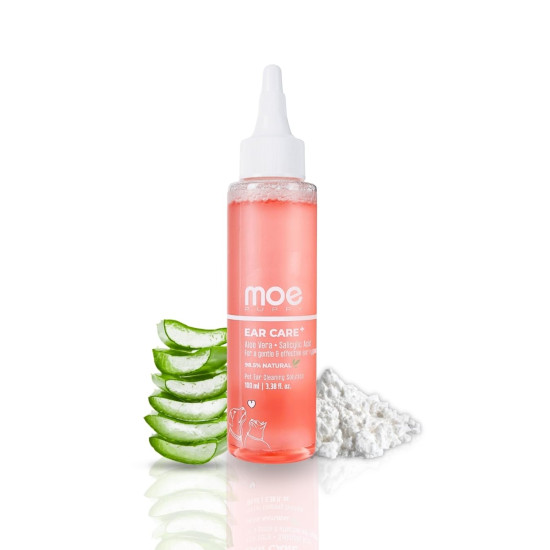Moe Puppy Ear Care+ | Ear Cleaning Solution for Dogs and Cats | Prevents Infections, Soothes Itching, Removes Wax, Eliminates Ear Odour | Non-Irritating Dog Ear Cleanser | 100ml