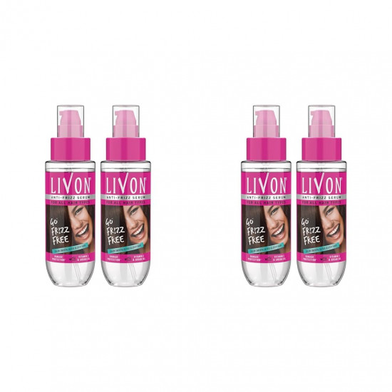 Livon Hair Serum For Women | All Hair Types | Smooth, Frizz-Free & Glossy Hair | With Argan Oil & Vitamin E | 100 Ml (Pack Of 4)