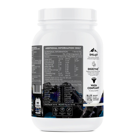 Kapiva Testofuel Shilajit Whey Protein| 25g Protein | 250mg Shilajit | 5.5g BCAA | Cookies & Cream | Faster Absorption | Digezyme blend | WADA Compliant | 1Kg/ 2.2lb