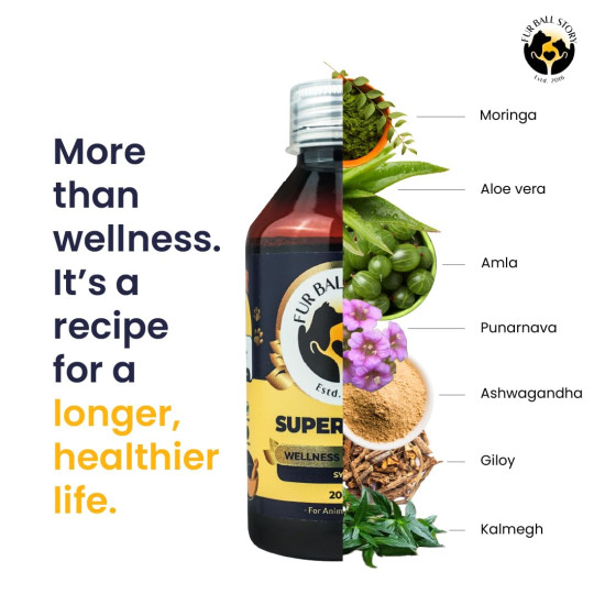 FUR BALL STORY Supertonic Multivitamin Syrup for Dogs & Cats | Pet Immunity & Energy Booster Supplement | Supports Liver, Kidney & Overall Health | with Moringa, Ashwagandha & 10+ Superfoods 200ml