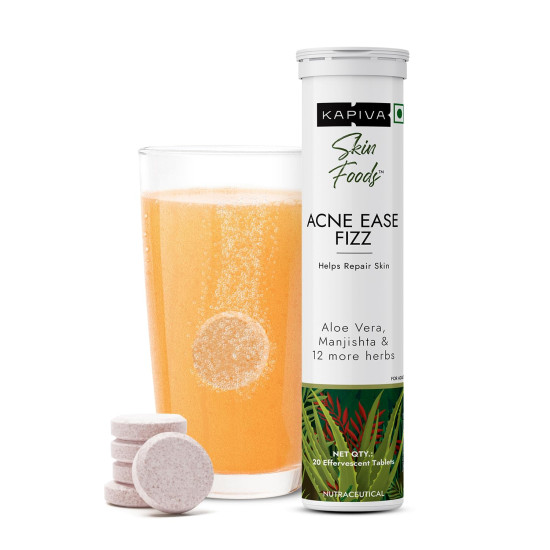 Kapiva Acne Ease Fizz | 100% Ayurvedic Acne Control Fizz Tablet | Clear, Pimple-Free Skin | Blood Purifier with Neem, Tulsi, Sandalwood | Orange Flavor Kapiva Acne Ease Fizz | 100% Ayurvedic Acne Control Fizz Tablet | Clear, Pimple-Free Skin | Blood Purifier with Neem, Tulsi, Sandalwood | Orange Flavor