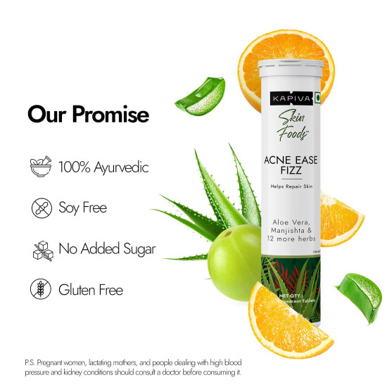Kapiva Acne Ease Fizz | 100% Ayurvedic Acne Control Fizz Tablet | Clear, Pimple-Free Skin | Blood Purifier with Neem, Tulsi, Sandalwood | Orange Flavor Kapiva Acne Ease Fizz | 100% Ayurvedic Acne Control Fizz Tablet | Clear, Pimple-Free Skin | Blood Purifier with Neem, Tulsi, Sandalwood | Orange Flavor