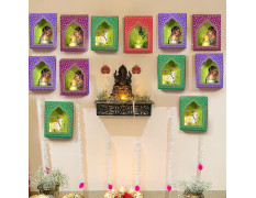 LED Jharokha Diyas Set of 12 Diwali Decoration Items with Candle, Home Decor Items Festive Decor Item, DIY Craft Traditional Jharokha Box for Hanging (Pack of 12)