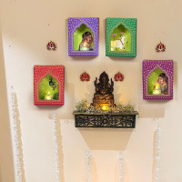 LED Jharokha Diyas Set of 12 Diwali Decoration Items with Candle, Home Decor Items Festive Decor Item, DIY Craft Traditional Jharokha Box for Hanging (Pack of 12)