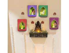 LED Jharokha Diyas Set of 12 Diwali Decoration Items with Candle, Home Decor Items Festive Decor Item, DIY Craft Traditional Jharokha Box for Hanging (Pack of 12)
