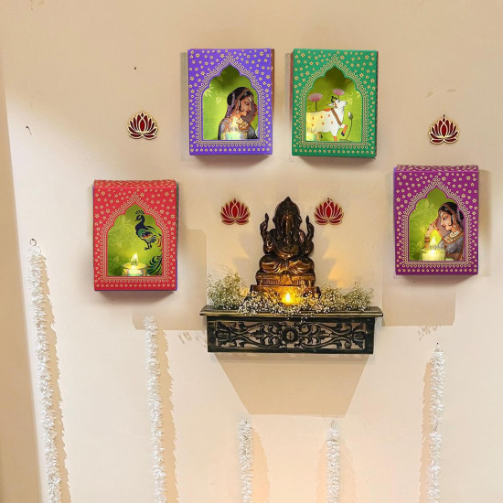 LED Jharokha Diyas Set of 12 Diwali Decoration Items with Candle, Home Decor Items Festive Decor Item, DIY Craft Traditional Jharokha Box for Hanging (Pack of 12)