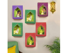 CraftVatika Jharokha Diyas with LED Candle Diwali Decoration Items, Wall Hanging, Home Decor Items Festive Decor Item, DIY Craft Traditional Jharokha Box Set of 6