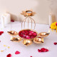 CraftVatika Metal Lotus Tealight Candle Holder for Diwali Decoration Items with Base of Urli Bowl and Diya - Gold (Height 18.5 CM), Diwali Gift Items