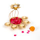 CraftVatika Metal Lotus Tealight Candle Holder for Diwali Decoration Items with Base of Urli Bowl and Diya - Gold (Height 18.5 CM), Diwali Gift Items