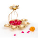 CraftVatika Metal Lotus Tealight Candle Holder for Diwali Decoration Items with Base of Urli Bowl and Diya - Gold (Height 18.5 CM), Diwali Gift Items