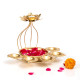 CraftVatika Metal Lotus Tealight Candle Holder for Diwali Decoration Items with Base of Urli Bowl and Diya - Gold (Height 18.5 CM), Diwali Gift Items