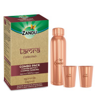 Zandu Copper Gift Set Pack (1 Bottle & 2 Tumbler): Made with 100% Pure Copper |Supports Digestive & Liver Health | Helps Enhance Immunity| Useful in Promoting Overall Health (Pack of 950ml & 2x300ml)