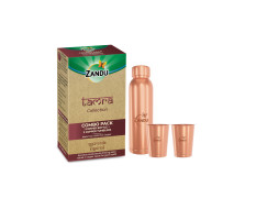 Zandu Copper Gift Set Pack (1 Bottle & 2 Tumbler): Made with 100% Pure Copper |Supports Digestive & Liver Health | Helps Enhance Immunity| Useful in Promoting Overall Health (Pack of 950ml & 2x300ml)