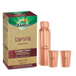 Zandu Copper Gift Set Pack (1 Bottle & 2 Tumbler): Made with 100% Pure Copper |Supports Digestive & Liver Health | Helps Enhance Immunity| Useful in Promoting Overall Health (Pack of 950ml & 2x300ml)