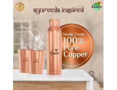 Zandu Copper Gift Set Pack (1 Bottle & 2 Tumbler): Made with 100% Pure Copper |Supports Digestive & Liver Health | Helps Enhance Immunity| Useful in Promoting Overall Health (Pack of 950ml & 2x300ml)