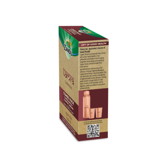 Zandu Copper Gift Set Pack (1 Bottle & 2 Tumbler): Made with 100% Pure Copper |Supports Digestive & Liver Health | Helps Enhance Immunity| Useful in Promoting Overall Health (Pack of 950ml & 2x300ml)