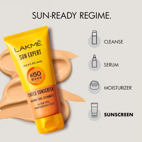 Lakme Sun Expert, SPF 50 PA+++ Tinted Sunscreen, 100g, for Sun Protection with Natural Matte Finish, Dermatologically Tested, Non- Sticky Formula, For All Skin Types