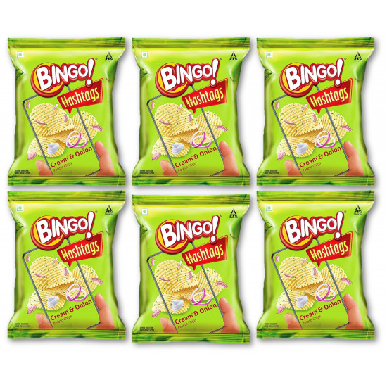 Bingo Hashtags Cream & Onion Potato Chips 22.5g Pack of 6 (Unique)