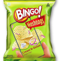 Bingo Hashtags Cream & Onion Potato Chips 22.5g Pack of 6 - Unique Flavor