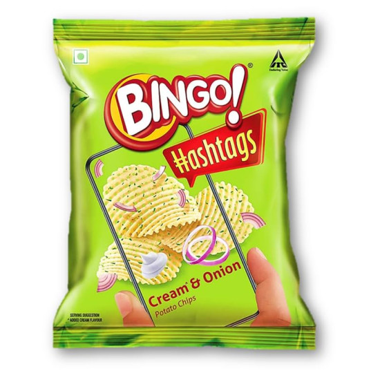 Bingo Hashtags Cream & Onion Potato Chips 22.5g Pack of 6 (Unique)