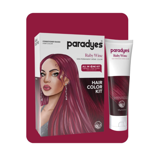 Paradyes Ruby Wine Semi-Permanent Hair Color Kit: Ammonia-Free, Lasts 8+ Washes, Ideal for Dark Hair, Enriched with Nourishing Conditioner Crème