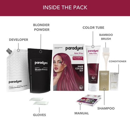 Paradyes Ruby Wine Semi-Permanent Hair Color Kit: Ammonia-Free, Lasts 8+ Washes, Ideal for Dark Hair, Enriched with Nourishing Conditioner Crème