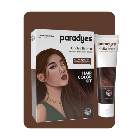 Paradyes Coffee Brown Semi-Permanent Hair Color Kit: Ammonia-Free, Lasts 8+ Washes, Ideal for Dark Hair, Enriched with Nourishing Conditioner Crème
