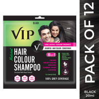 VIP HAIR COLOUR SHAMPOO Gel Shampoo- Black | Ammonia Free Hair Colour For Men And Women | 20Ml (Pack Of 12)