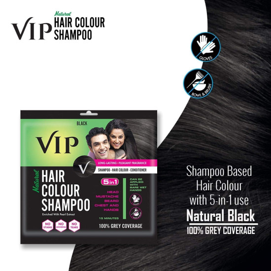 VIP HAIR COLOUR SHAMPOO Gel Shampoo- Black | Ammonia Free Hair Colour For Men And Women | 20Ml (Pack Of 12)