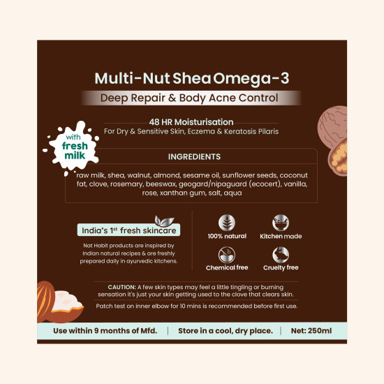 Nat Habit Fresh Whipped Body Lotion, Fresh Malai Lotion Multi-Nut Shea Omega 3, For Deep Skin Repair, Hydration, Body Acne Control & 48 Hours Moisture, 250 ml (Pack of 1) Nat Habit Fresh Whipped Body Lotion, Fresh Malai Lotion Multi-Nut Shea Omega 3, For Deep Skin Repair, Hydration, Body Acne Control & 48 Hours Moisture, 250 ml (Pack of 1)